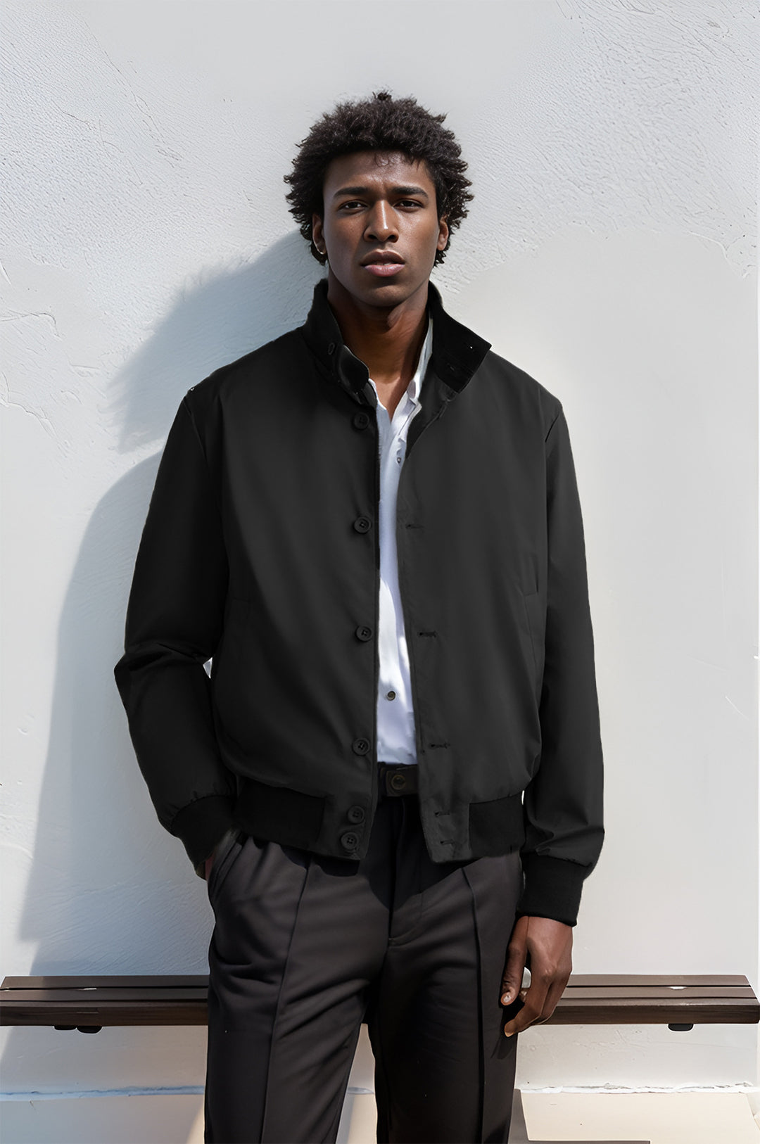 Men's light blouson with stand-up collar, button placket and ribbed cuffs Mune Fashion