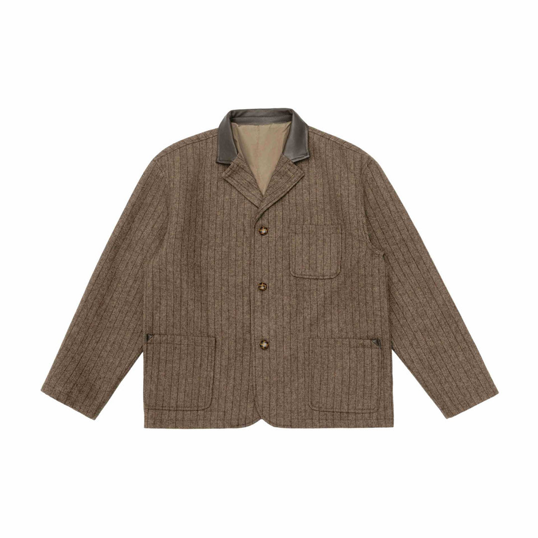 Men's Glencheck Blouson Jacket with Leather Collar and Large Flap Pockets Mune Fashion