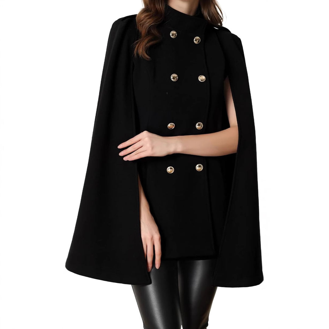 Ladies short cape coat made of wool blend with double-breasted shoulder straps and arm slits Mune Fashion
