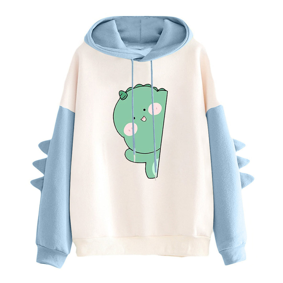 Women's oversized hoodie with three-dimensional back spikes and cute dino print Mune Fashion