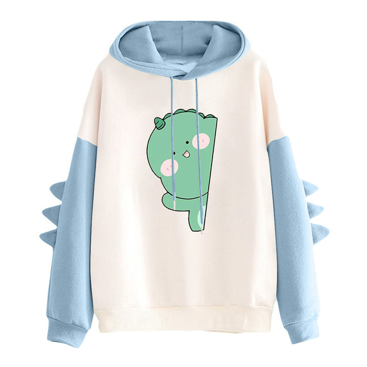 Women's oversized hoodie with three-dimensional back spikes and cute dino print Mune Fashion