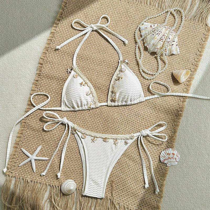 Women's triangle bikini set with elaborate appliqués Mune Fashion