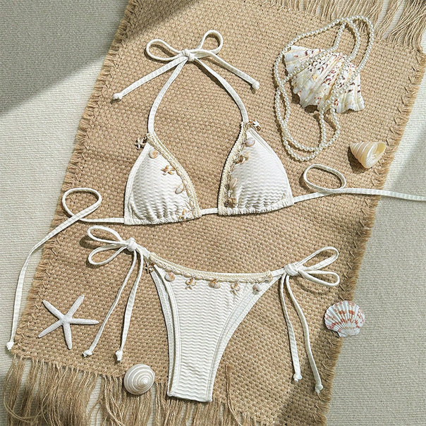 Women's triangle bikini set with elaborate appliqués Mune Fashion