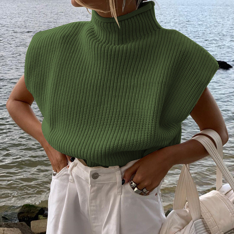 Women's sleeveless ribbed top with stand-up collar and padded shoulders Mune Fashion