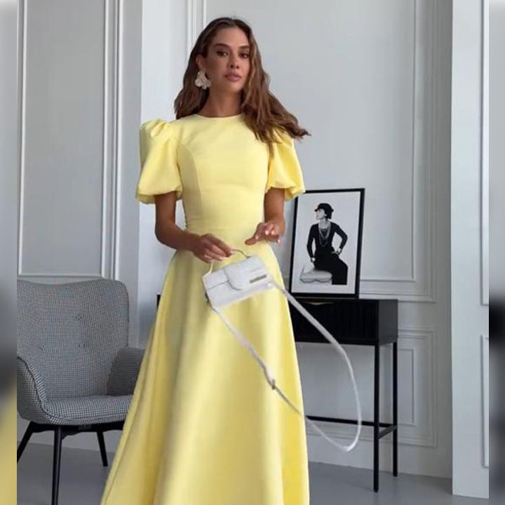 Women’s midi dress with a tailored A-line and voluminous puff sleeves Mune Fashion