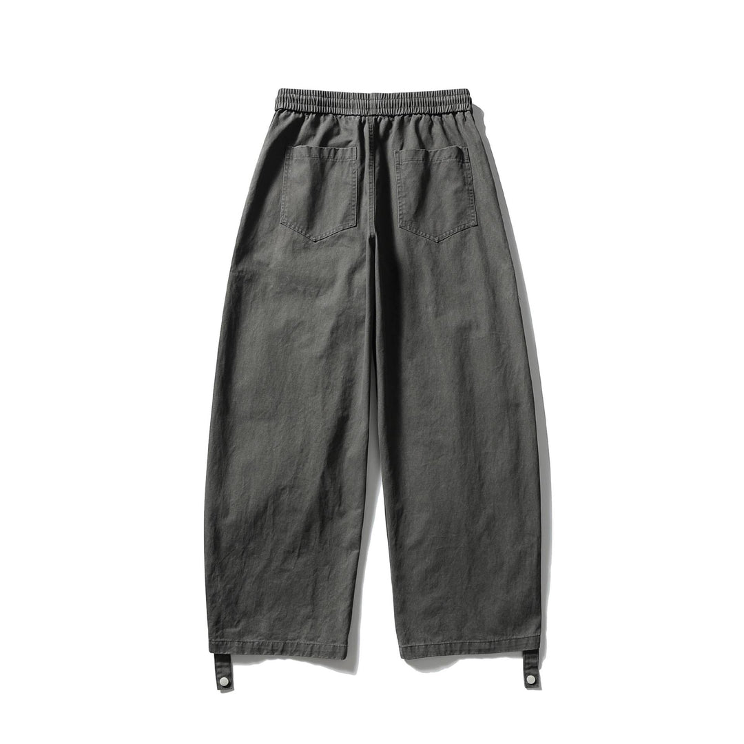 Women's Wide Cargo Pants with Elastic Tunnel Drawstring Waistband, Flap Pockets and Adjustable Leg Straps Mune Fashion