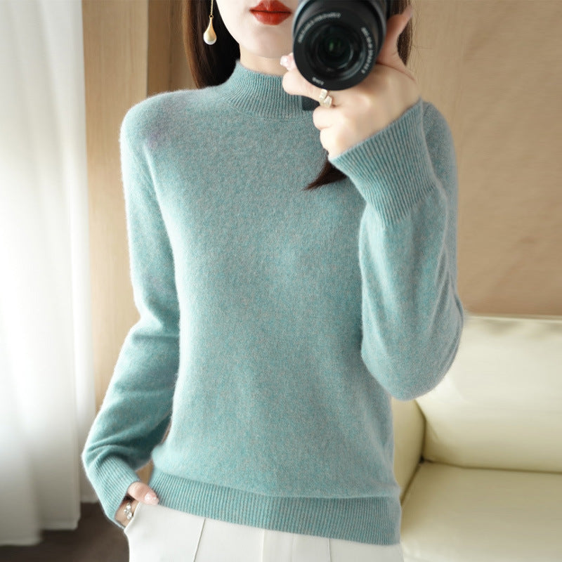 Women's Short Roll Neck Sweater in Cashmere Look with Extra Long Ribbed Cuffs Mune Fashion