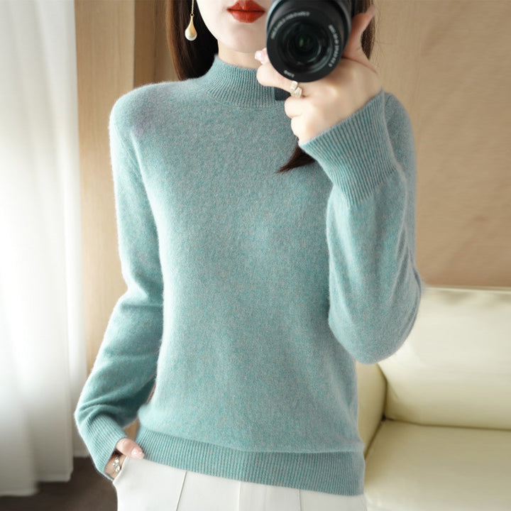 Women's Short Roll Neck Sweater in Cashmere Look with Extra Long Ribbed Cuffs Mune Fashion