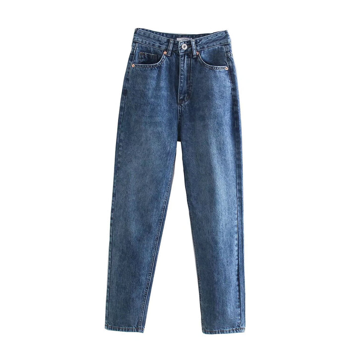 Women's High-Waisted Denim Jeans with Tapered Leg Mune Fashion