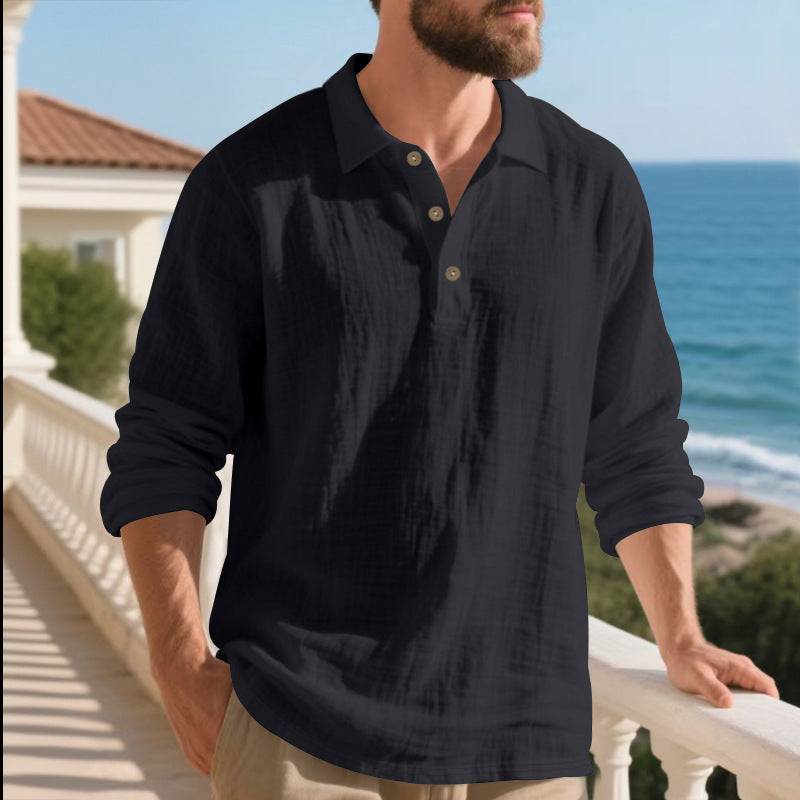 Men's casual linen henley shirt with polo collar and triple button placket Mune Fashion