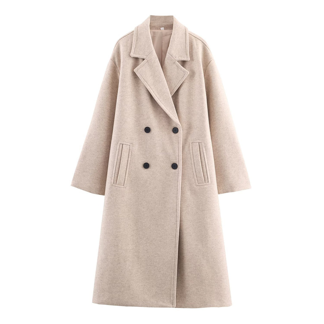 Women's Double-Breasted Oversized Coat with Notched Lapels and In-seam Pockets Mune Fashion