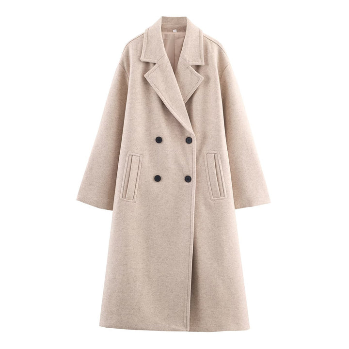 Women's Double-Breasted Oversized Coat with Notched Lapels and In-seam Pockets Mune Fashion