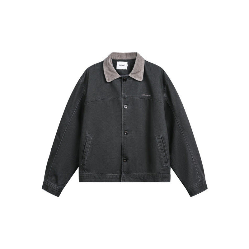 Men's Boxy Canvas Jacket with Cord Collar and Concealed Button Placket Mune Fashion