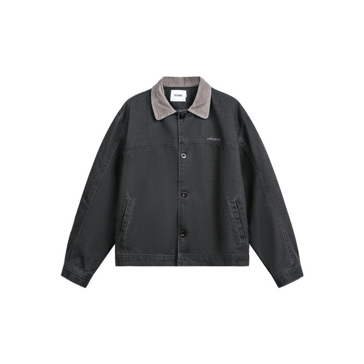 Men's Boxy Canvas Jacket with Cord Collar and Concealed Button Placket Mune Fashion