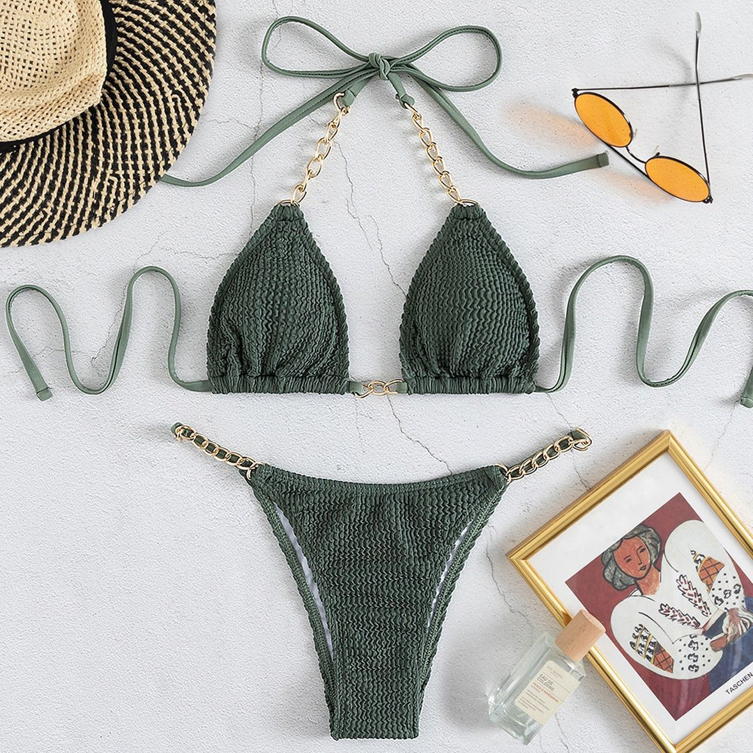 Women's Triangle Bikini with Elegant Chain Accents Mune Fashion