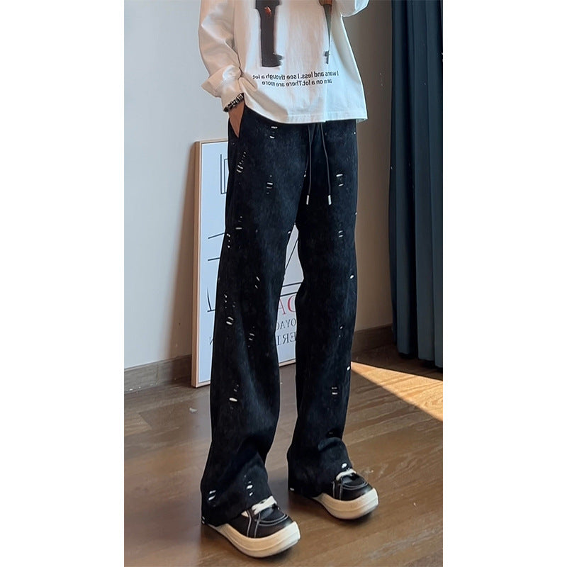 Men's Oversized Cord Pants with Distressed Details, Wide Leg and Drawstring Mune Fashion