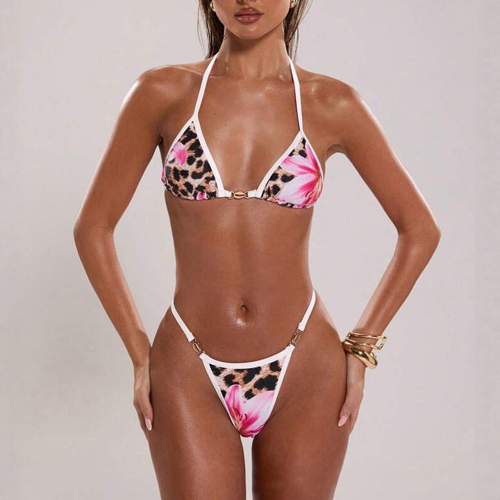 Ladies triangle bikini with cheerful floral print and animal pattern Mune Fashion