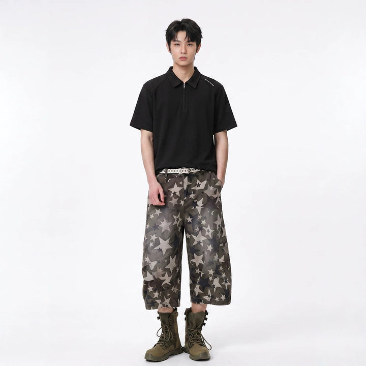 Men's Oversize Half-Zip Polo with Technical Jersey and Extended Back Hem Mune Fashion