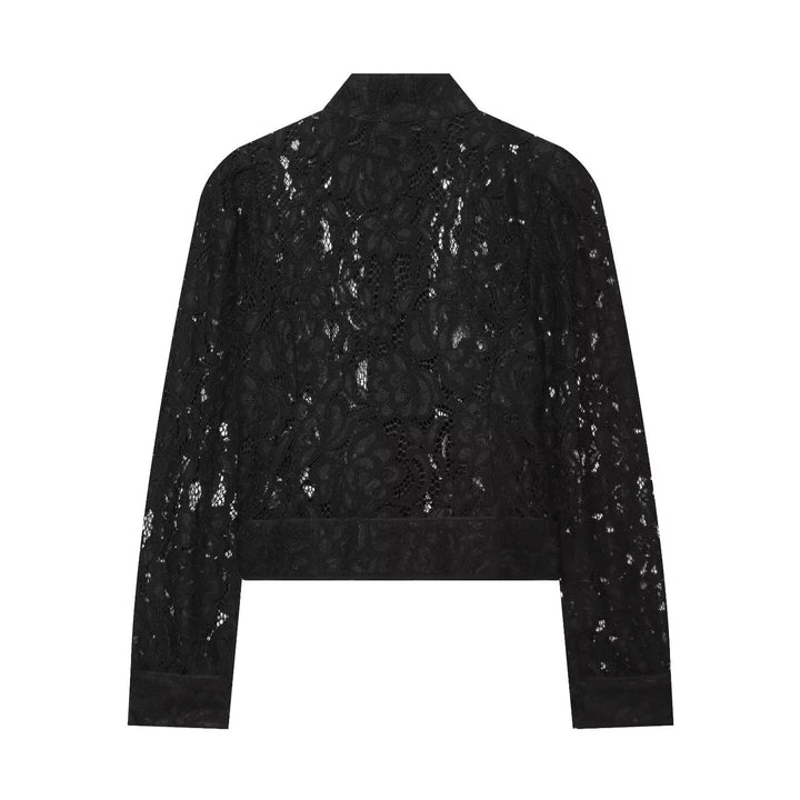 Women's Cropped Lace Jacket with Floral Allover Lace Design and Stand Collar