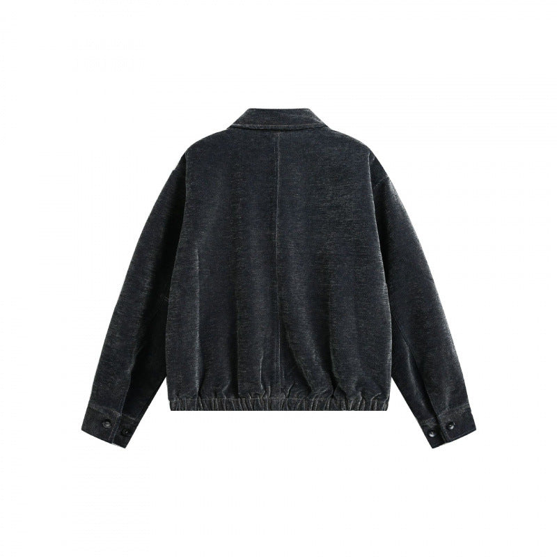 Men's short jacket made of teddy fleece with shirt collar, zipper, and elastic hem Mune Fashion