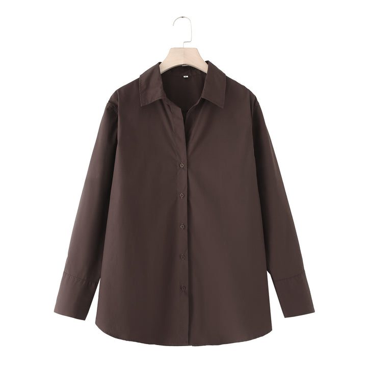Women 20+ casual oversized blouse with shirt collar, complete button placket and extended back Mune Fashion