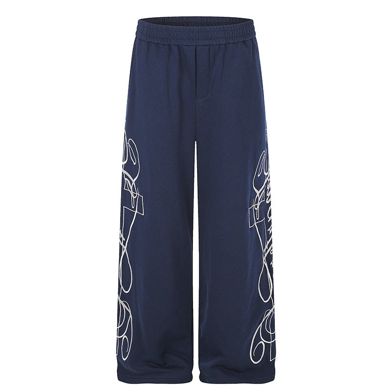Women's Wide Palazzo Sweatpants with Elastic Comfort Waistband and Decorative Side Embroidery Mune Fashion