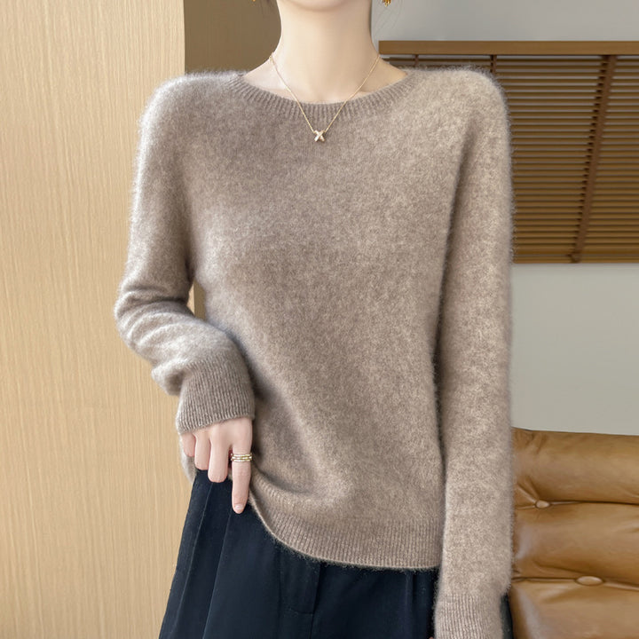 Women's Soft Mohair-Effect Round Neck Sweater with Fine Ribbed Hem and Light Oversize Fit Mune Fashion