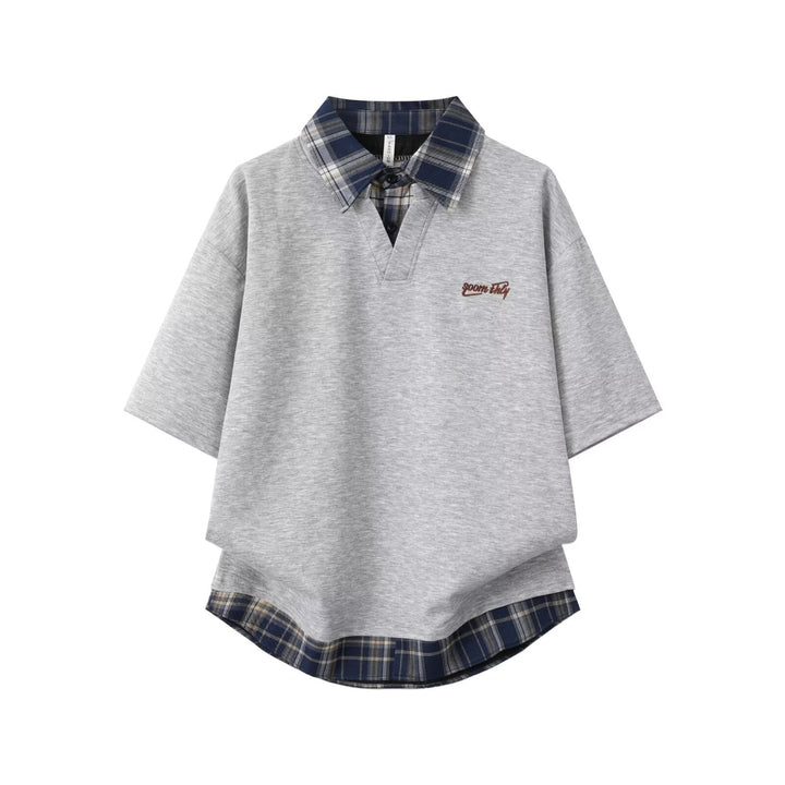 Women's sporty oversized T-shirt with checked collar Mune Fashion