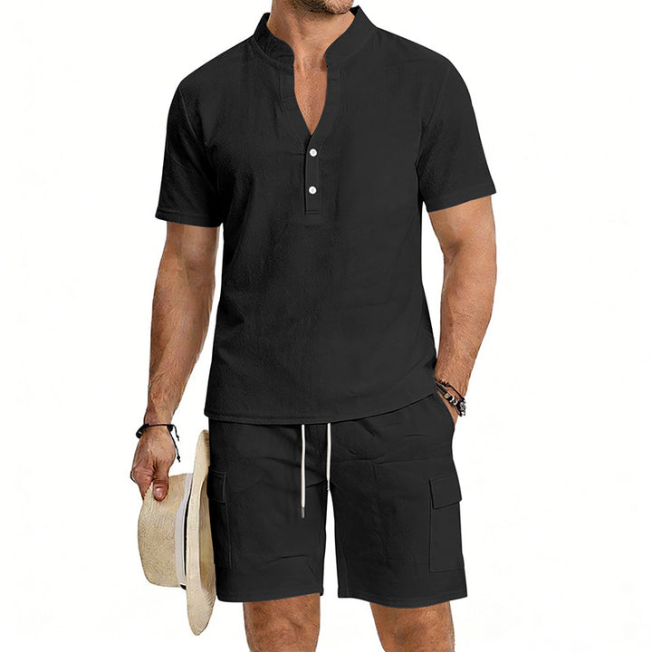 Men's lightweight short sleeve shirt with mandarin collar and half button placket Mune Fashion