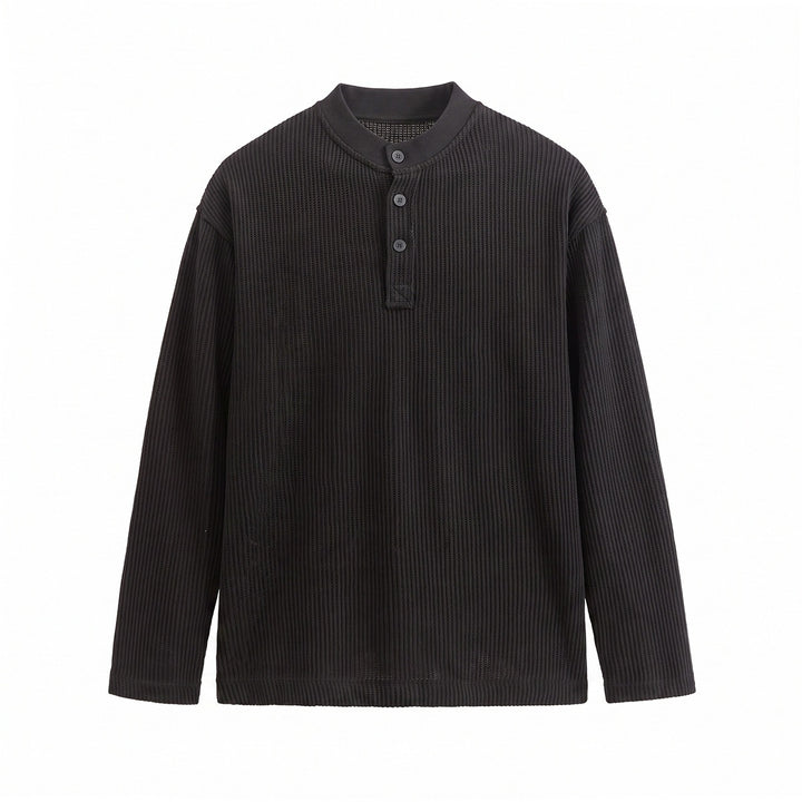 Men's waffle knit henley long sleeve shirt with button placket and relaxed fit Mune Fashion