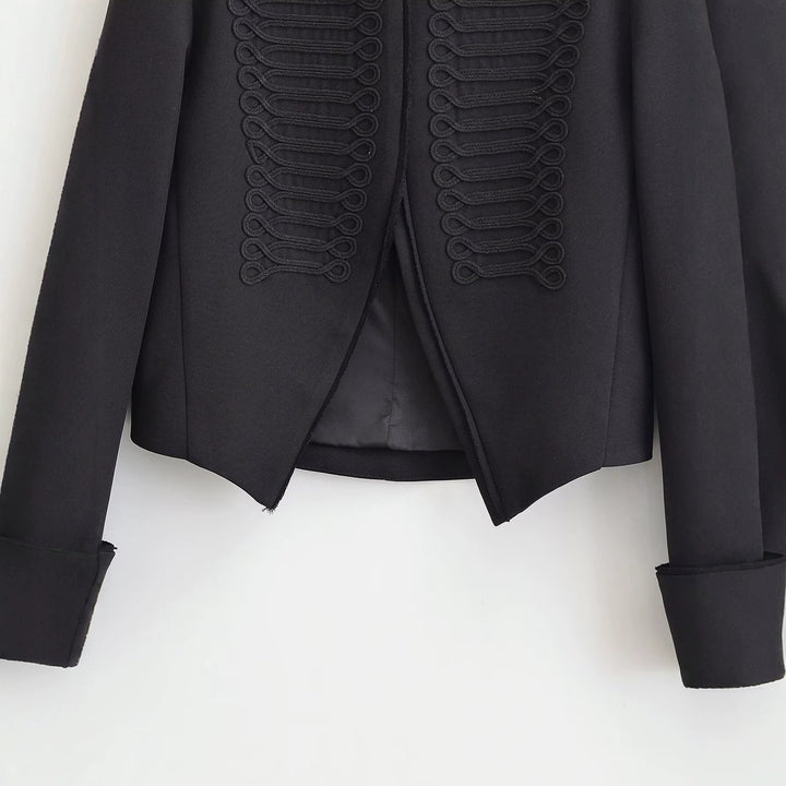 Ladies short blazer in hussar style with decorative cords and turn-up cuffs Mune Fashion