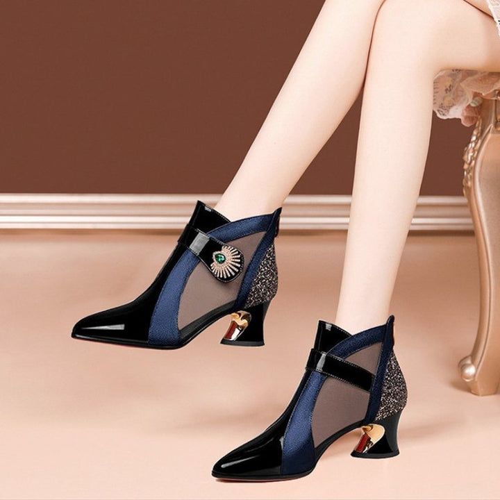 Women's elegant mesh ankle boots with embellishment and curved heel Mune Fashion