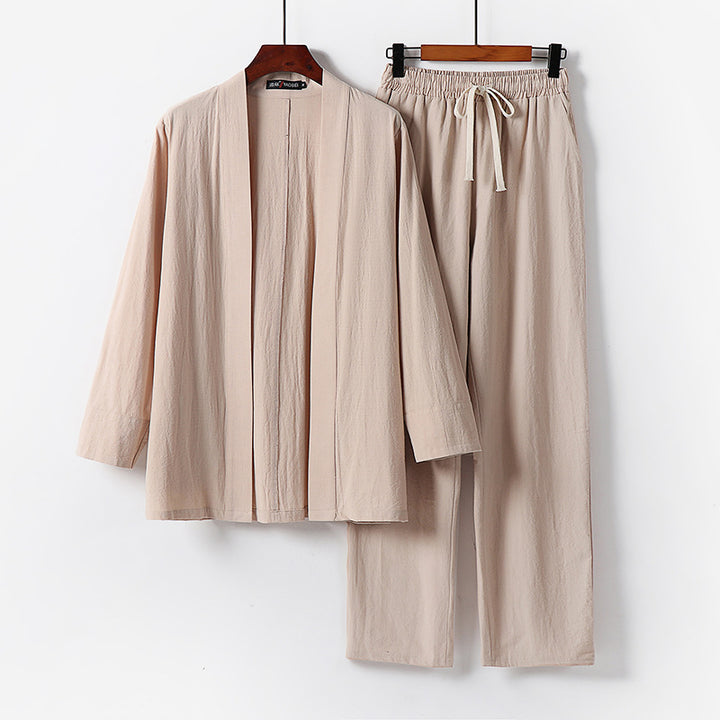 Men's Loose Kimono Loungewear Set made of lightweight cotton blend with elastic drawstring pants Mune Fashion