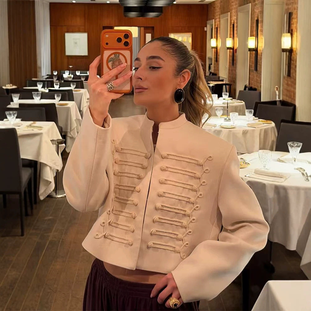 Women's short blazer in military style with decorative cord application Mune Fashion