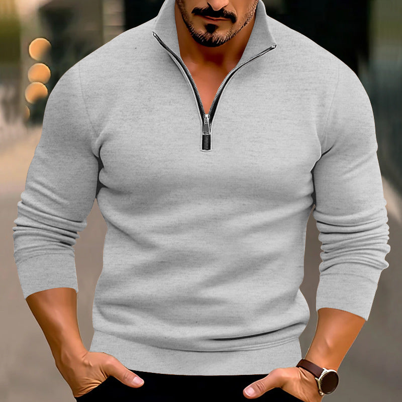 Men's fitted fine knit pullover with short zipper and stand-up collar Mune Fashion