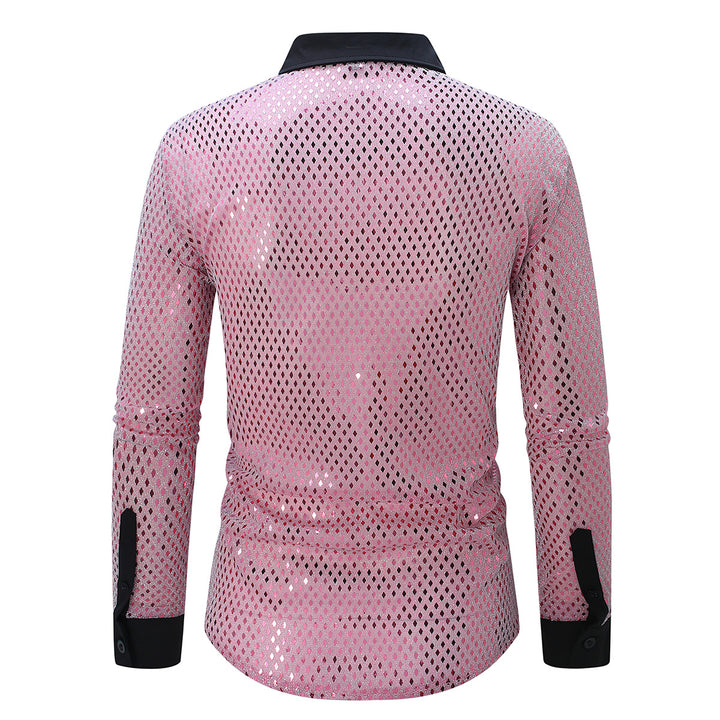 Men's shimmering mesh shirt with contrast button placket and stand-up collar Mune Fashion