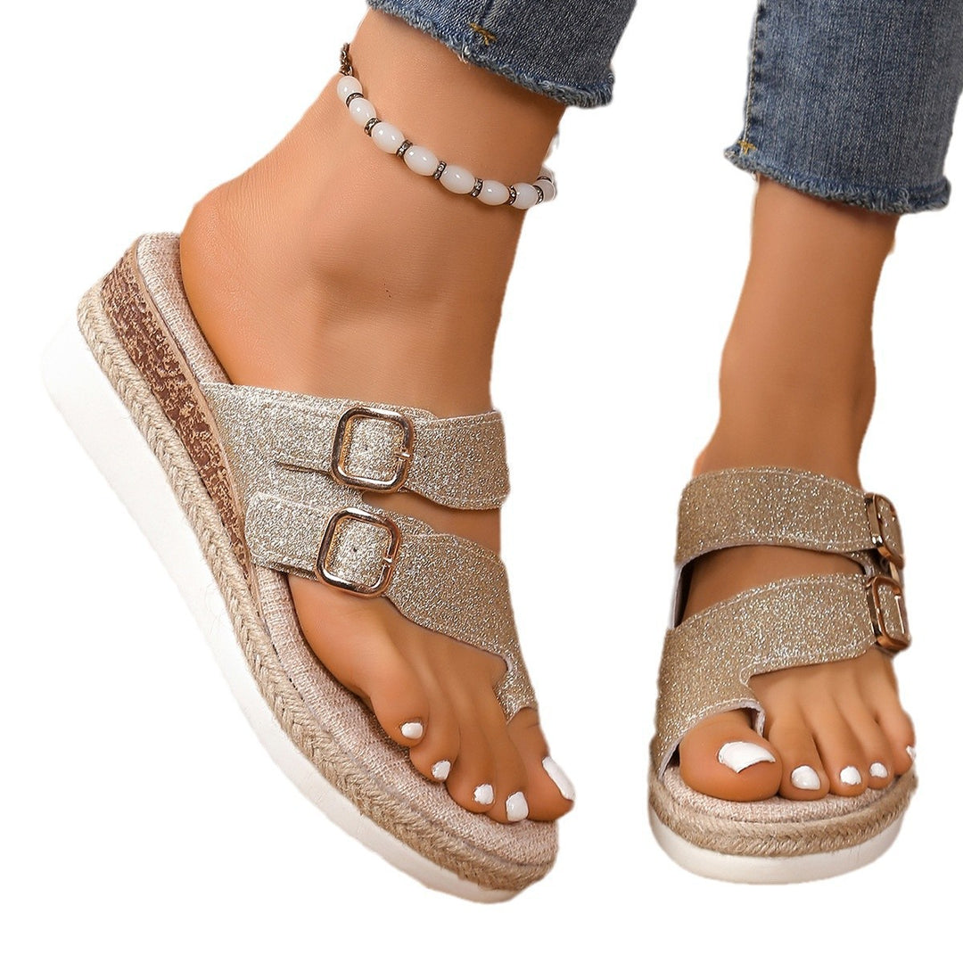 Women nan comfortable platform sandals in espadrille style with double adjustable buckle strap Mune Fashion
