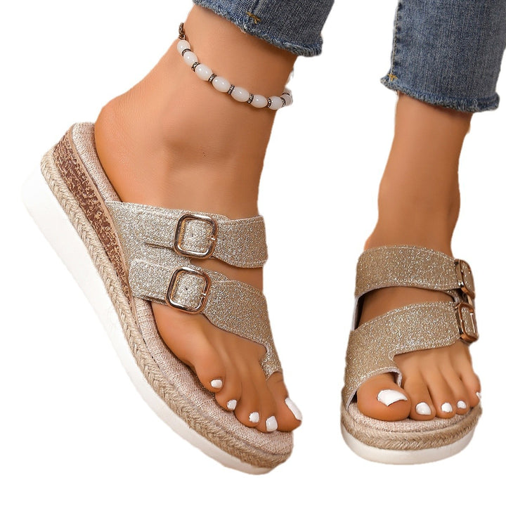 Women nan comfortable platform sandals in espadrille style with double adjustable buckle strap Mune Fashion