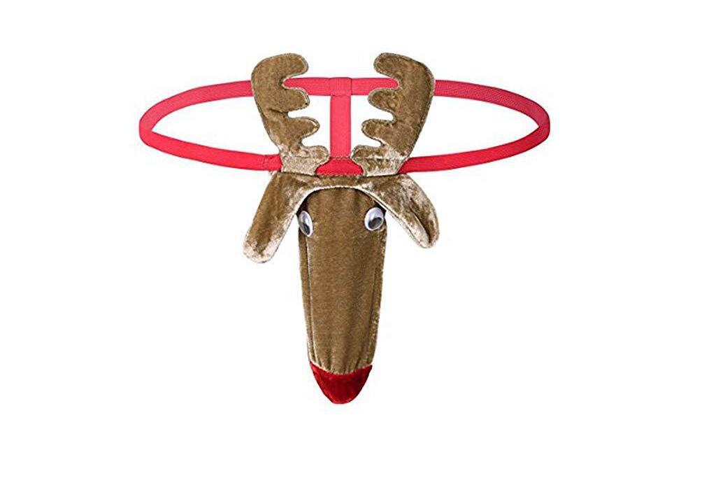 Men's Novelty Plush Reindeer Thong with Antler Pouch