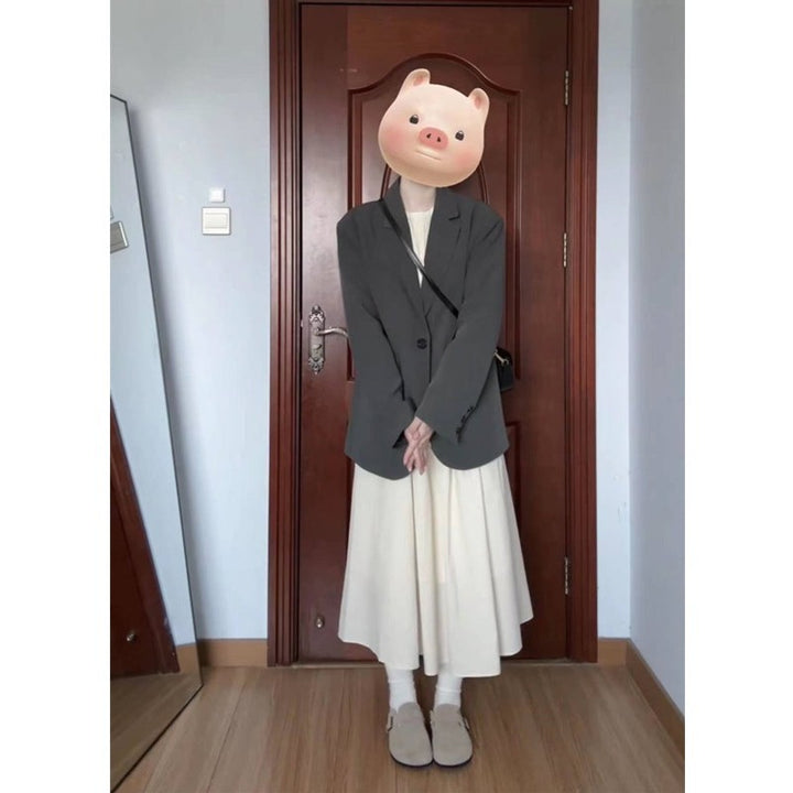 Women Oversize Single-Breasted Blazer with Casual Cut and Patch Pockets Mune Fashion