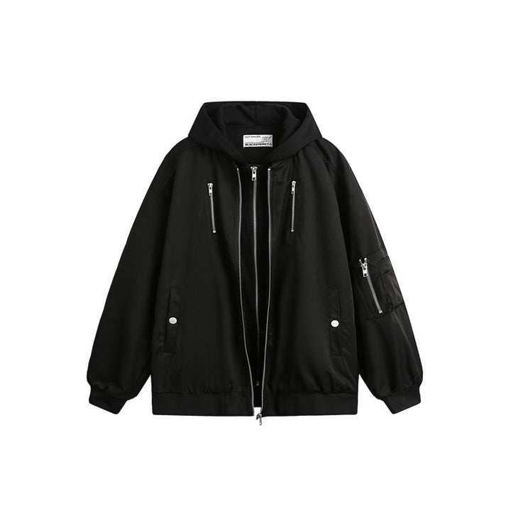 Unisex Boxy Bomber Jacket with integrated hood layer and multifunctional pockets Mune Fashion