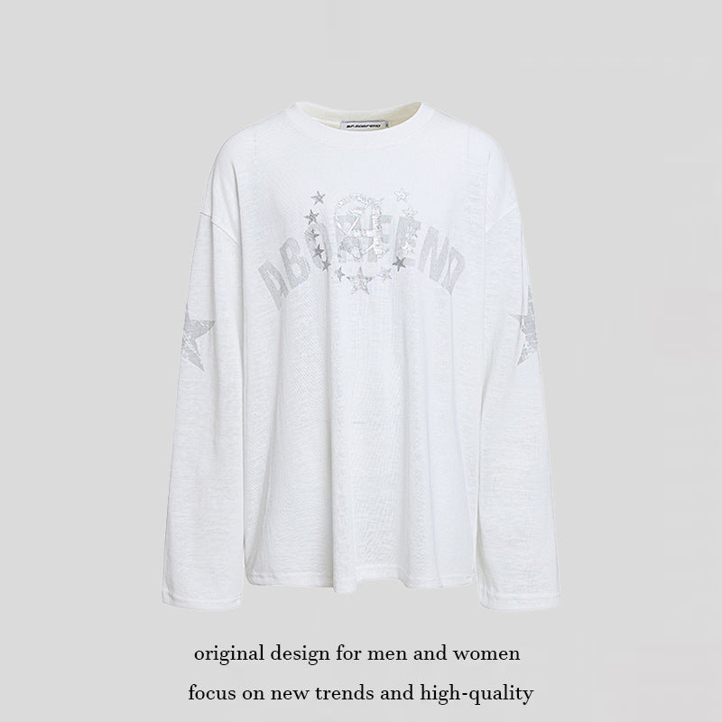 Women's oversized long sleeve made of cotton jersey with glitter star print and round neckline Mune Fashion