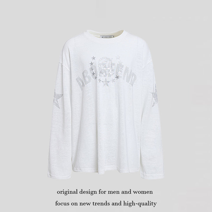 Women's oversized long sleeve made of cotton jersey with glitter star print and round neckline Mune Fashion