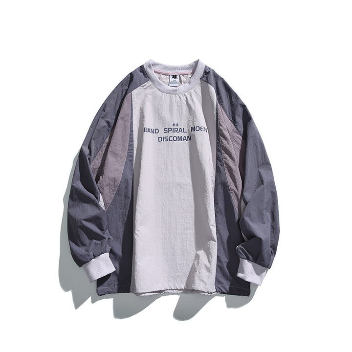 Unisex Loose Fit Colorblock Long Sleeve Shirt made of Lightweight Nylon Blend with Raglan Sleeves and Chest Print Mune Fashion