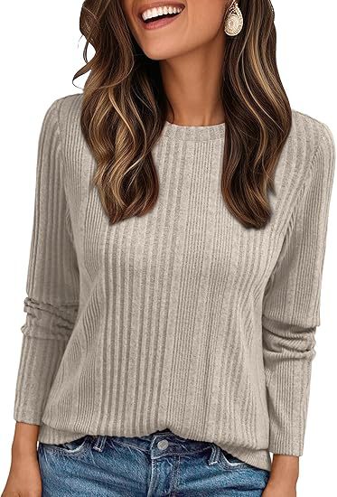 Women's Ribbed Fine Knit Long Sleeve with Round Neck and Relaxed Fit Mune Fashion