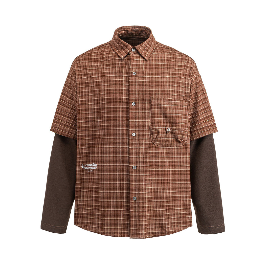 Men's shirt in layered look with checkered front and inserted sweatshirt sleeves Mune Fashion