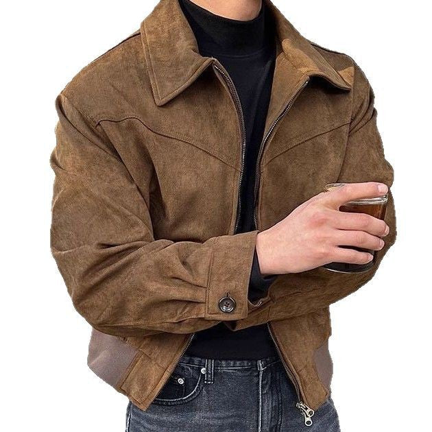 Men's Casual Transition Jacket Made Of Soft Artificial Leather with Zipper Mune