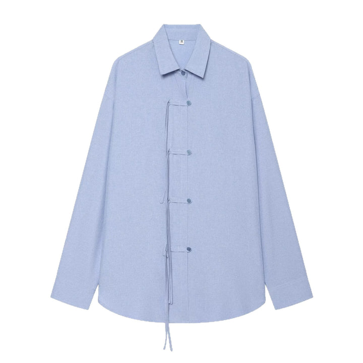 Women Oversize Shirt Jacket with Drawstring, Decorative Knot Closure and Shirt Collar Mune Fashion
