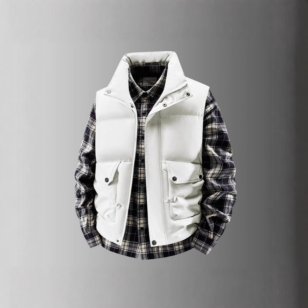 Men's Padded Quilted Vest with Utility Pockets and High Standing Collar Mune Fashion