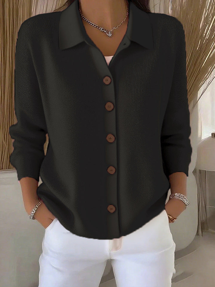 Women's fine knit cardigan with shirt collar and full button placket Mune Fashion